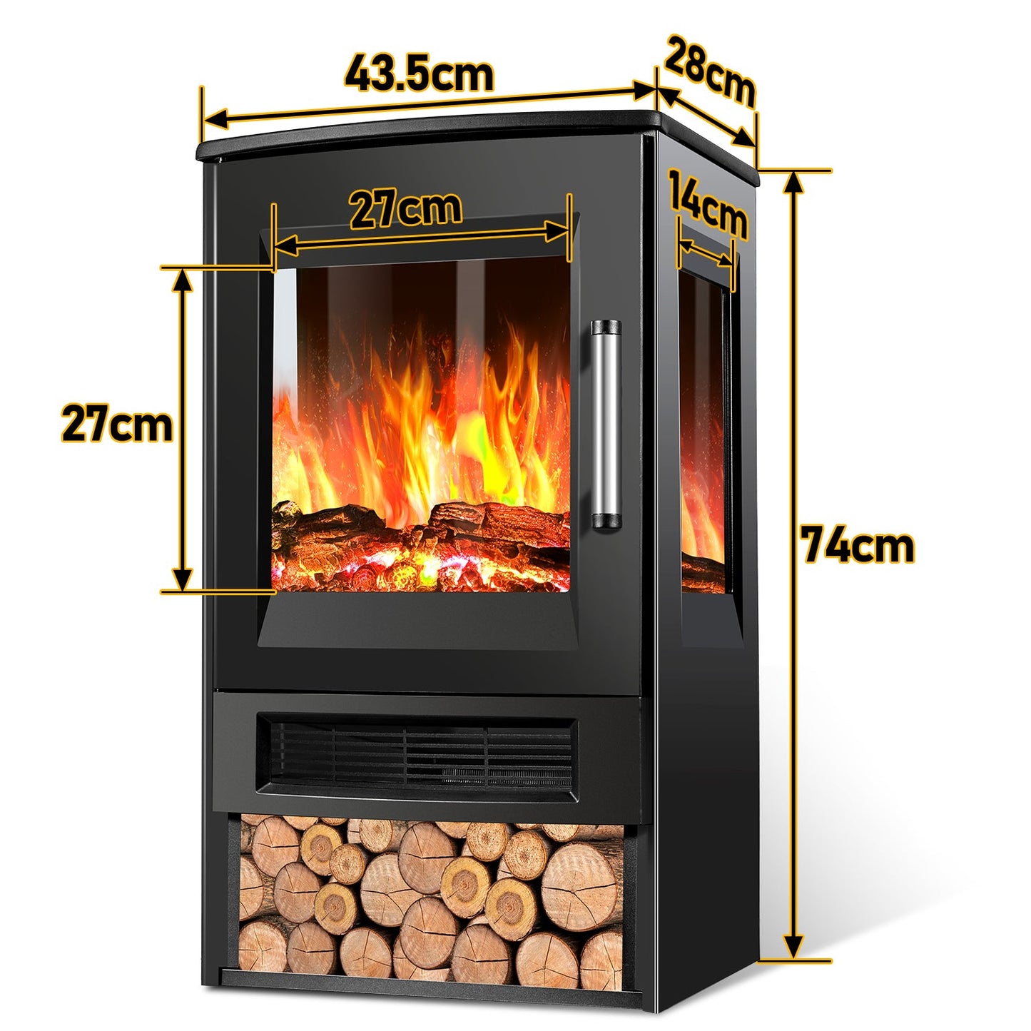 Elektrokamin mit LED Flammenm WiFi Fernbedienung 900W/1800W