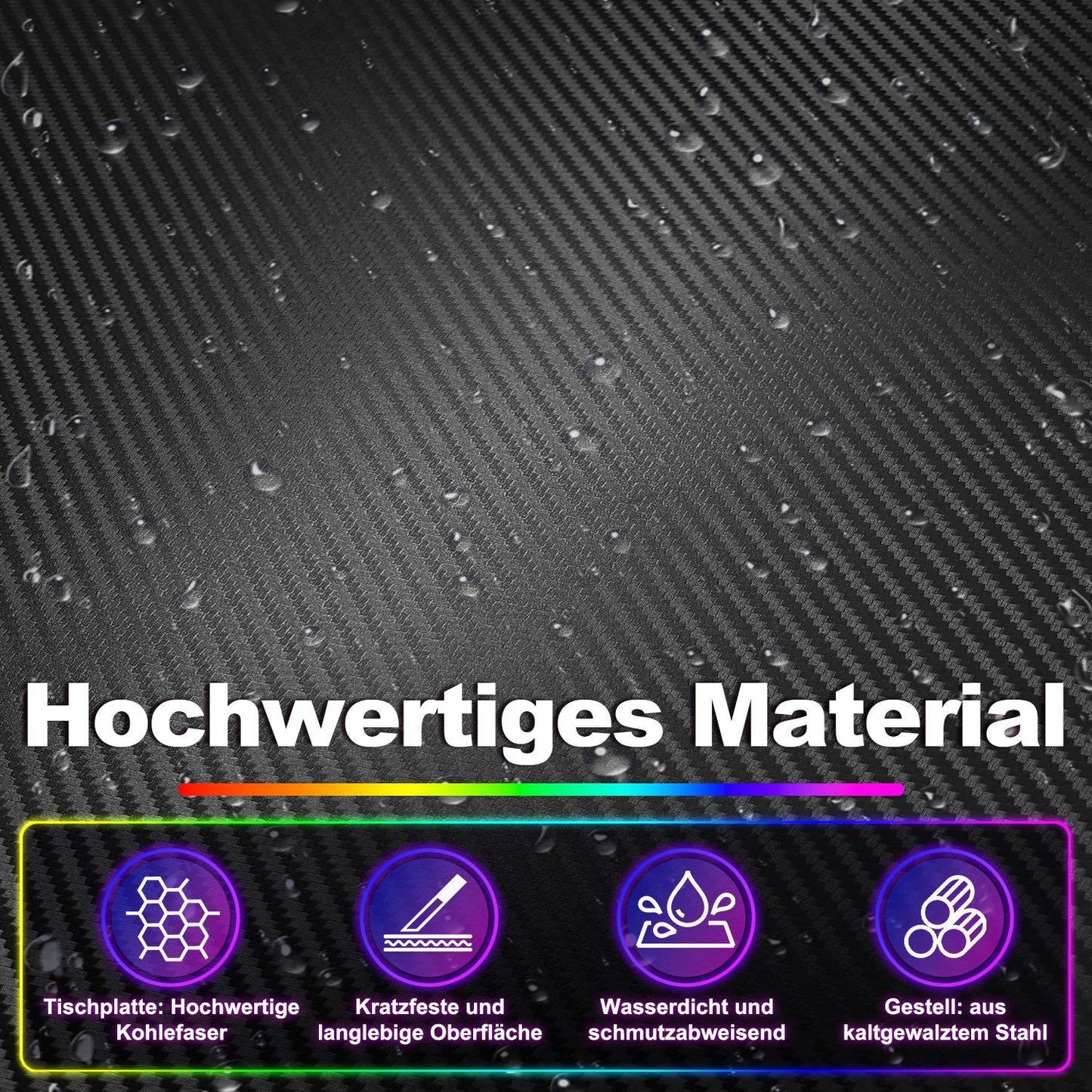Gaming Schreibtisch 120/140 cm, Gaming Tisch mit LED, Computertisch
