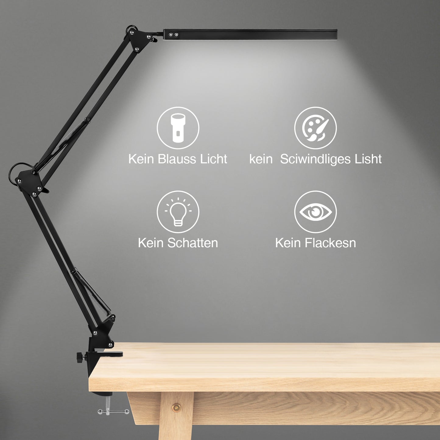 LED Schreibtischlampe, 10W Klemmleuchte, Dimmbar Tischlampe