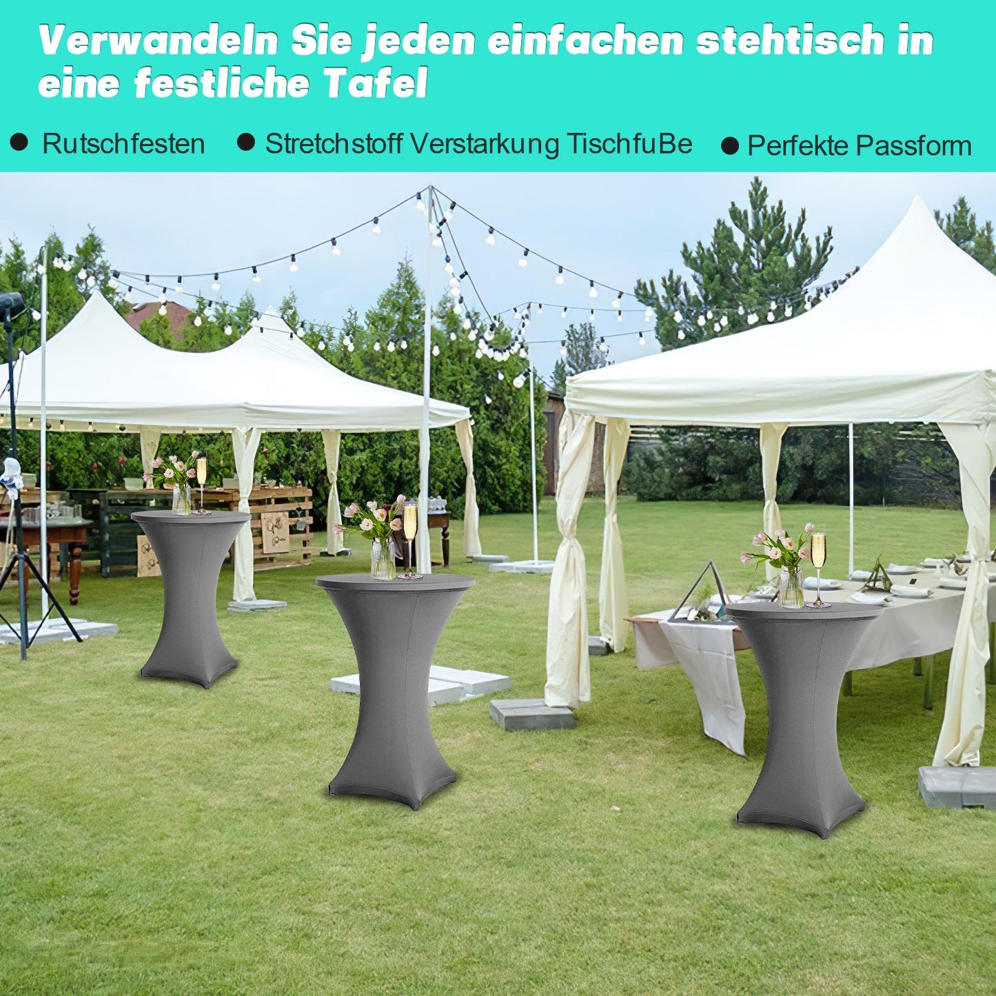 Stehtischhusse Stretch Tischdecke Grau