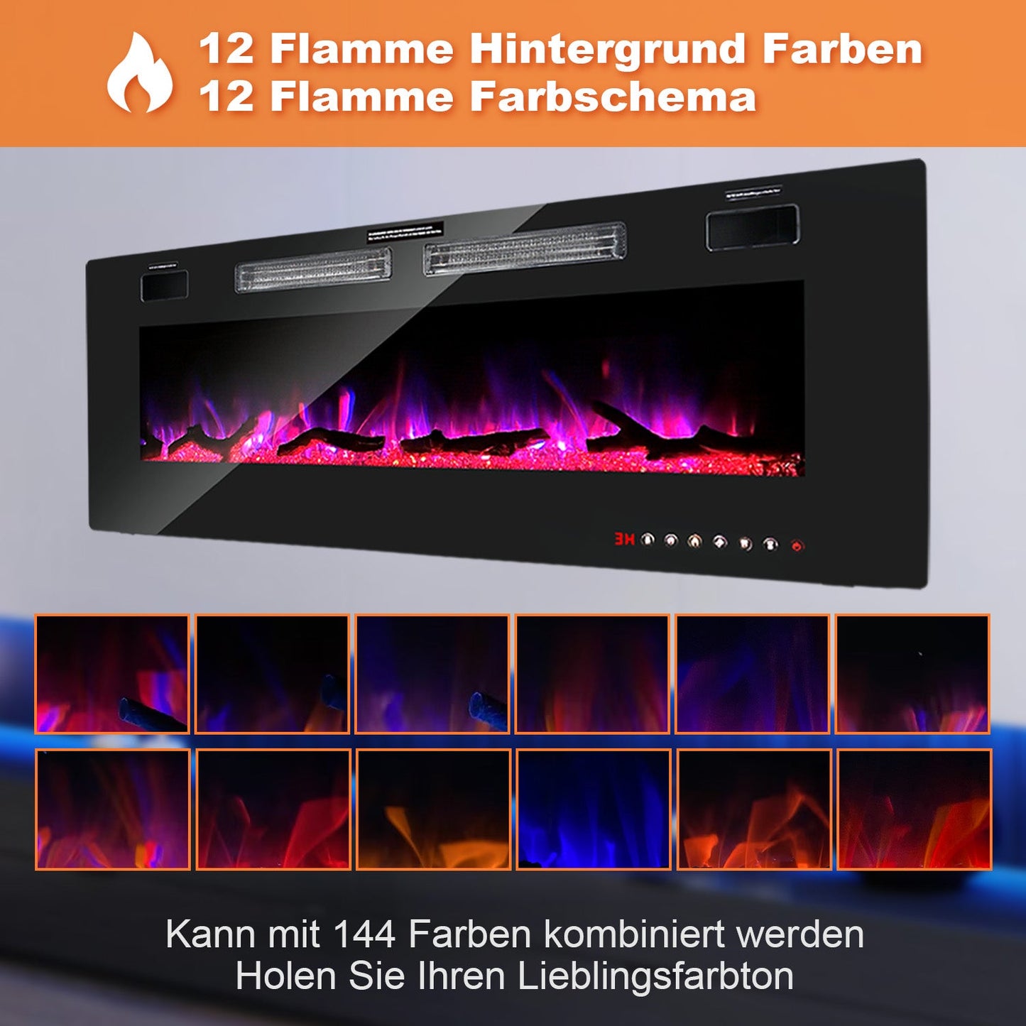Elektrokamin Wandkamin Einstellbarer Thermostat 750w/1500w