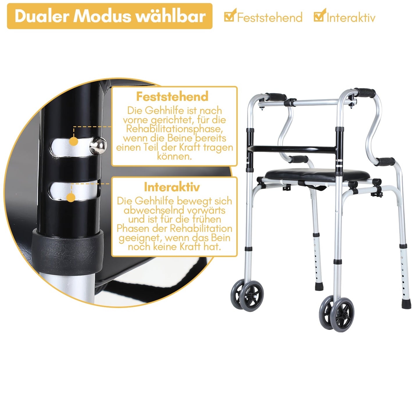 Gehhilfe Leicht Rollator aus Aluminium bis 180 kg