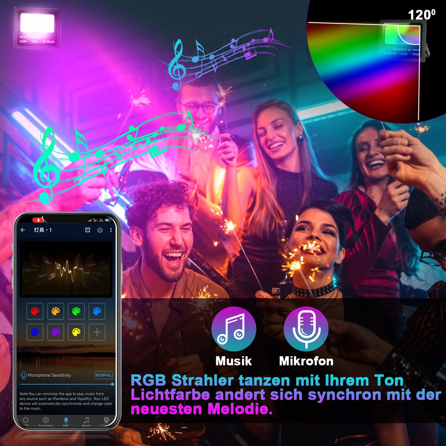 RGB LED Strahler 50W 2 Stück Bluetooth APP-Steuerung