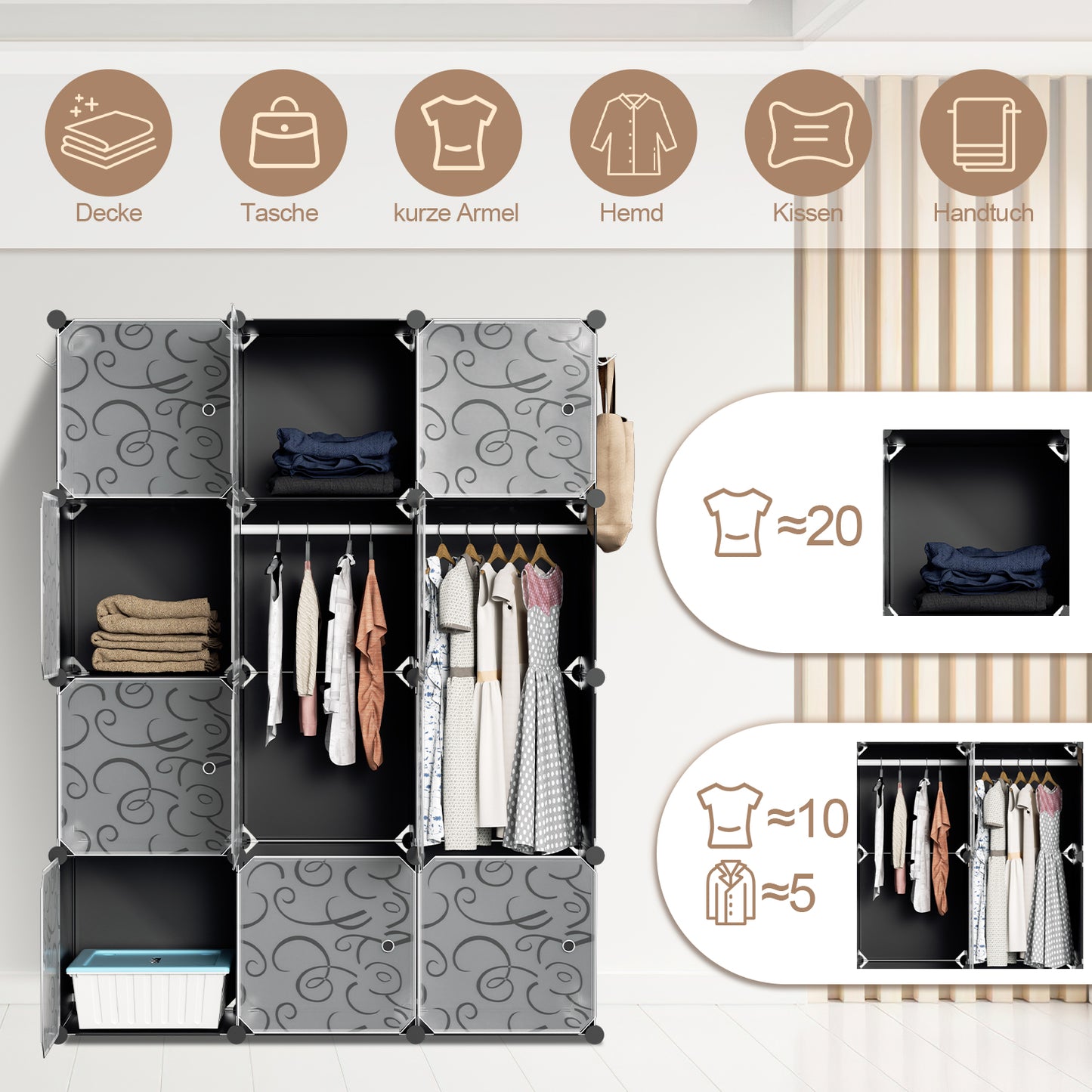 DIY Kleiderschrank, 12/16/20 Würfel, Regalsystem, Offen Kunststoff Garderobe, Steckregal