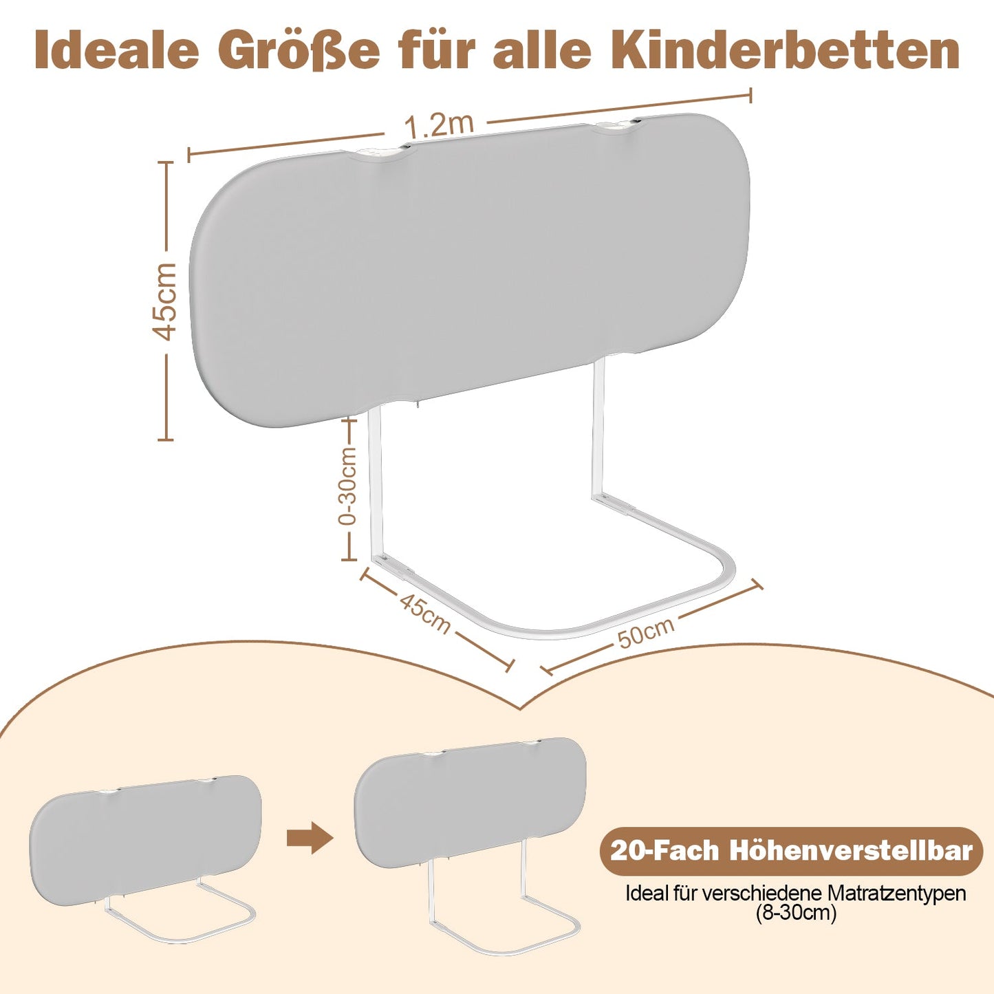 Bettgitter Rausfallschutz Klappbar, 120/150/180cm, Höhenverstellbar, Bettschutzgitter, Tragbar Kinderbettgitter