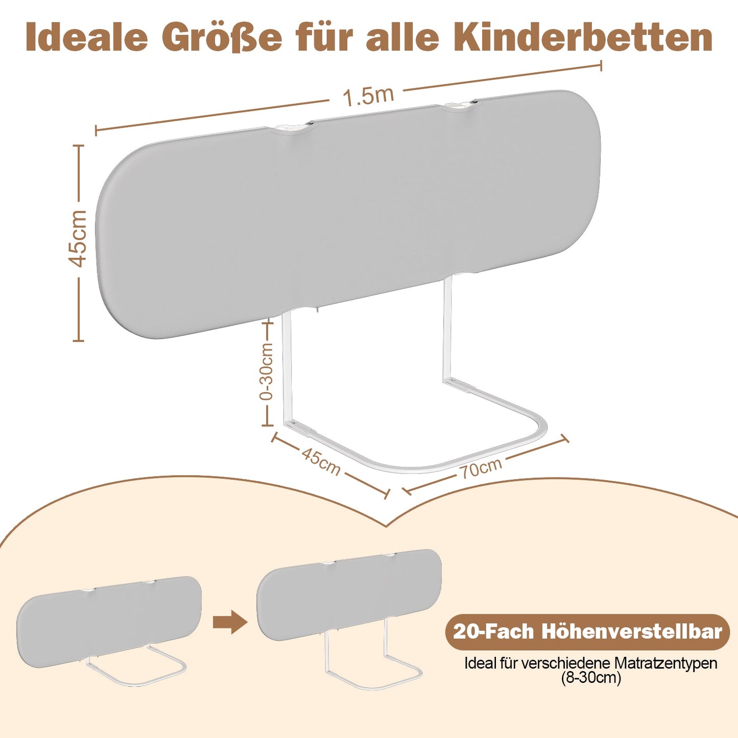 Bettgitter Rausfallschutz Klappbar, 120/150/180cm, Höhenverstellbar, Bettschutzgitter, Tragbar Kinderbettgitter