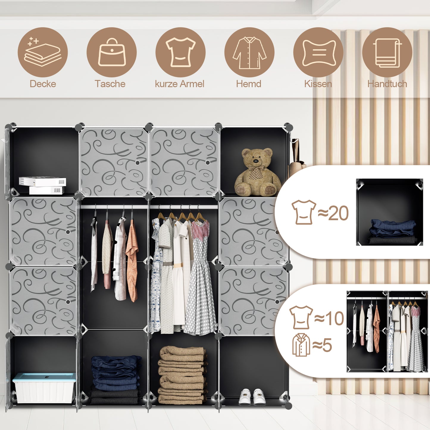 DIY Kleiderschrank, 12/16/20 Würfel, Regalsystem, Offen Kunststoff Garderobe, Steckregal