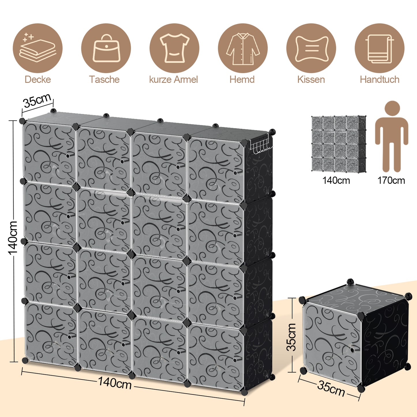 DIY Kleiderschrank, 12/16/20 Würfel, Regalsystem, Offen Kunststoff Garderobe, Steckregal