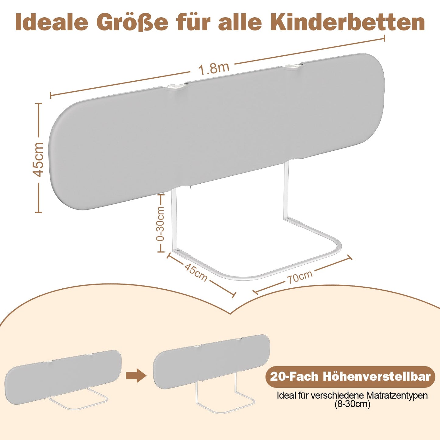 Bettgitter Rausfallschutz Klappbar, 120/150/180cm, Höhenverstellbar, Bettschutzgitter, Tragbar Kinderbettgitter