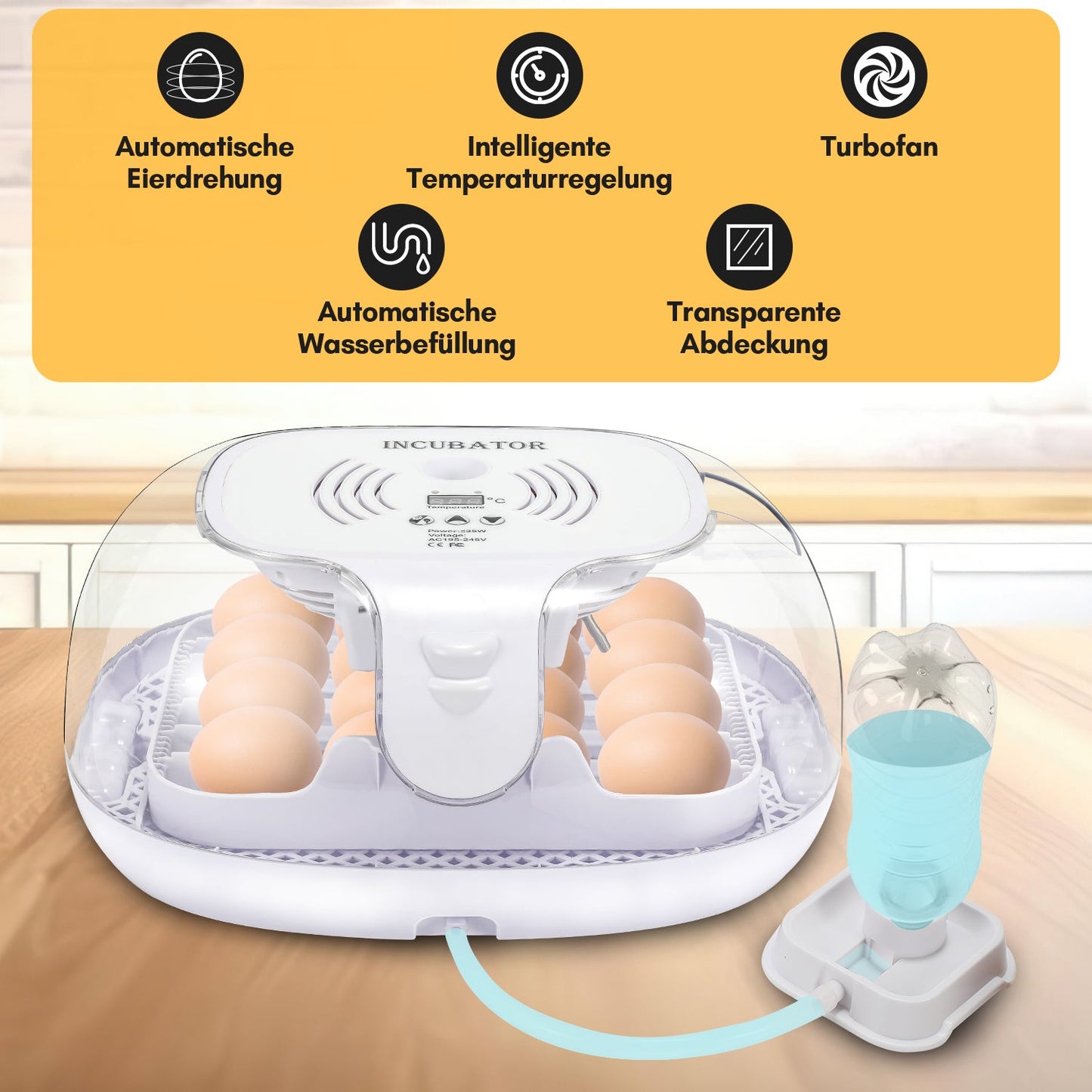 Brutautomat Vollautomatisch Inkubator für Hühner 16 Eier