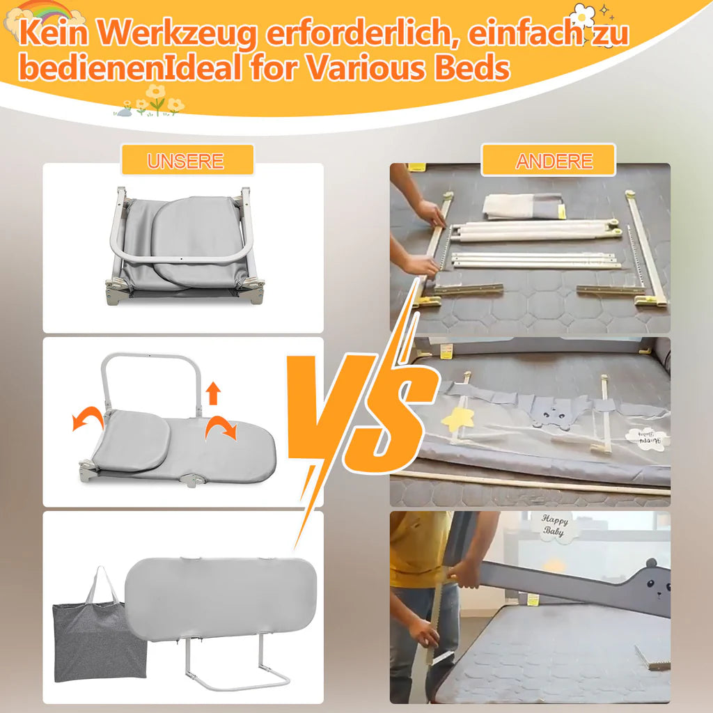 150cm Bettgitter, Klappbar, Kinderbettschutzgitter, Bettschutzgitter, Rausfallschutz