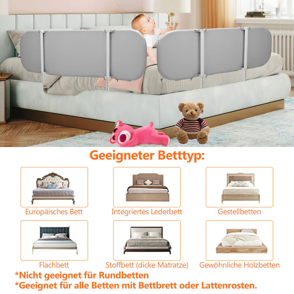 150cm Bettgitter, Klappbar, Kinderbettschutzgitter, Bettschutzgitter, Rausfallschutz