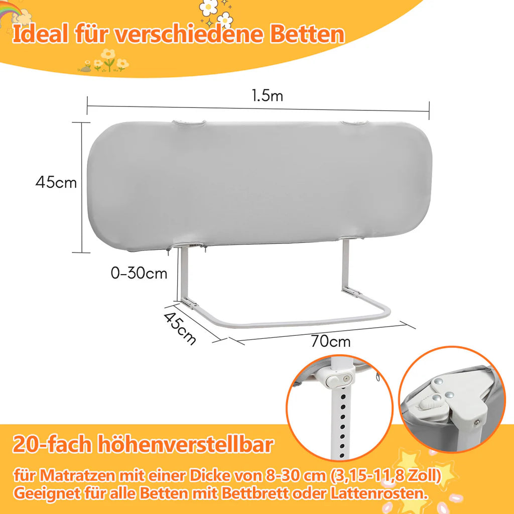 150cm Bettgitter, Klappbar, Kinderbettschutzgitter, Bettschutzgitter, Rausfallschutz