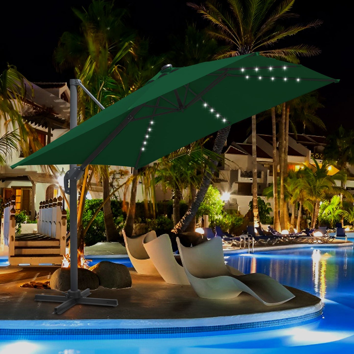 Ampelschirm 300 x 300 cm Sonnenschirm 360° Drehbar mit Solar-LED