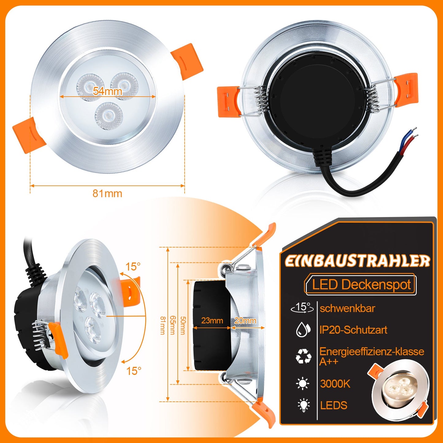 LED Einbaustrahler Integriert 3W Warmweiß/Kaltweiß