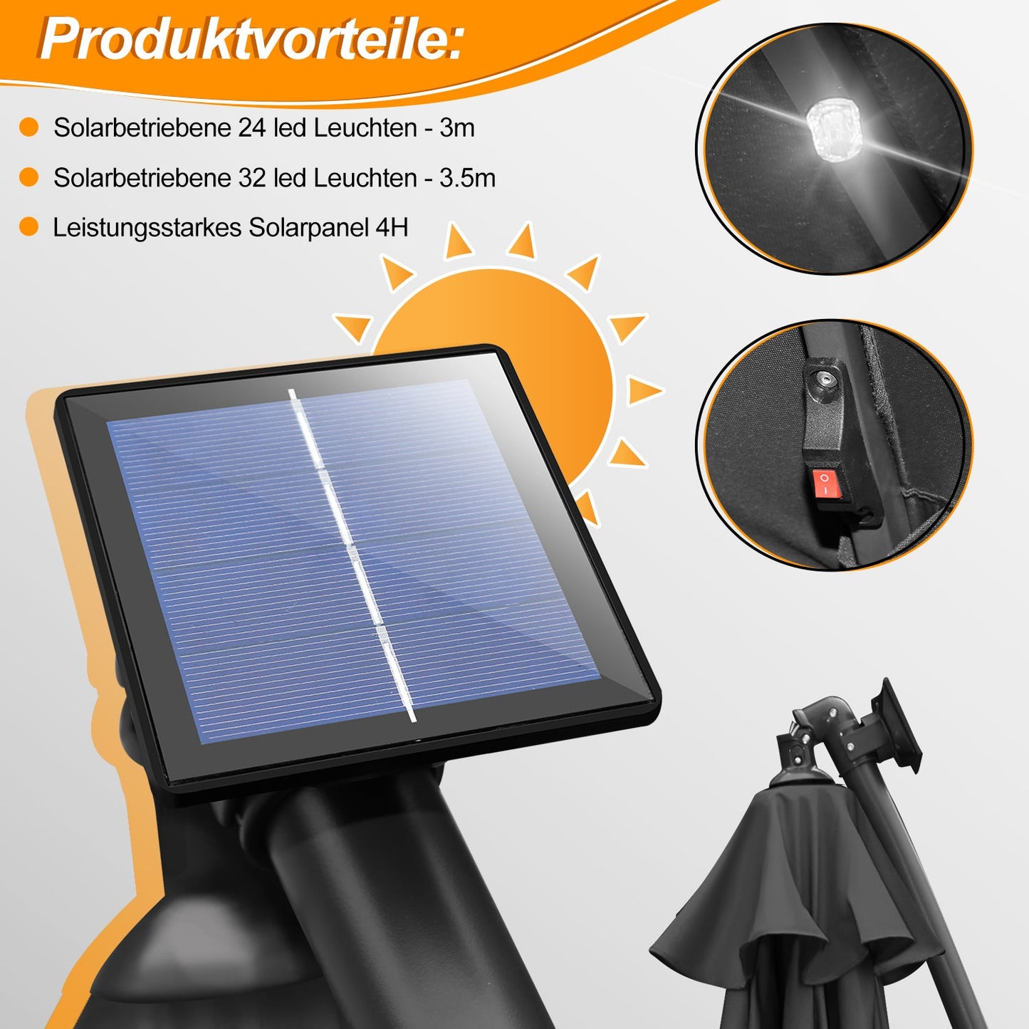 Ampelschirm 3m/3.5m mit Solar LED