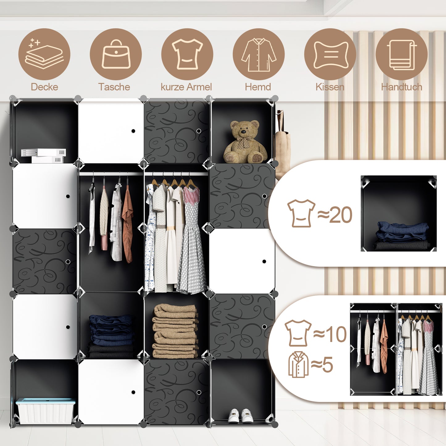 DIY Kleiderschrank, 12/16/20 Würfel, Regalsystem, Offen Kunststoff Garderobe, Steckregal