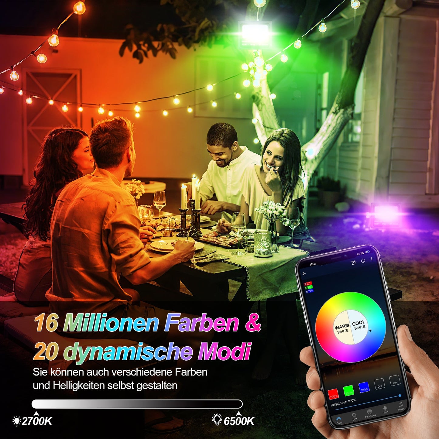 RGB LED Strahler 50W 2 Stück Bluetooth APP-Steuerung