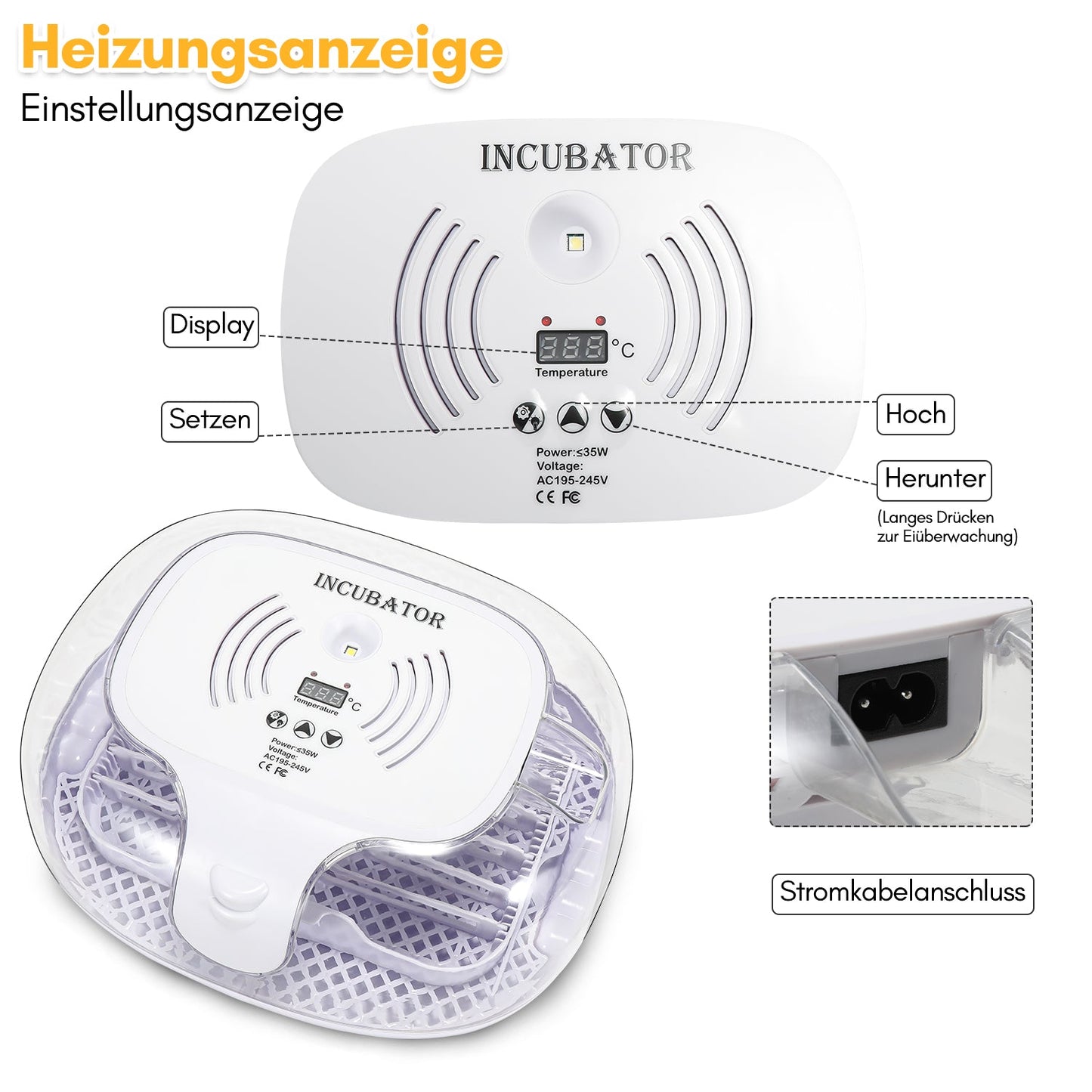 Brutautomat Vollautomatisch Inkubator für Hühner 16 Eier