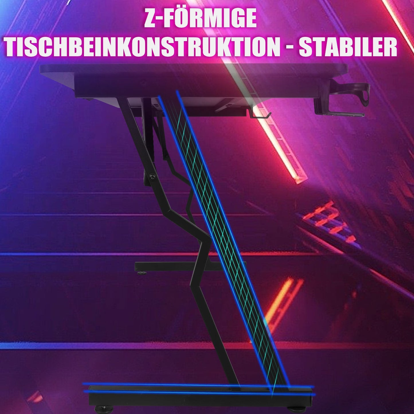 Gaming Schreibtisch, 120/140cm Ergonomischer Computertisch