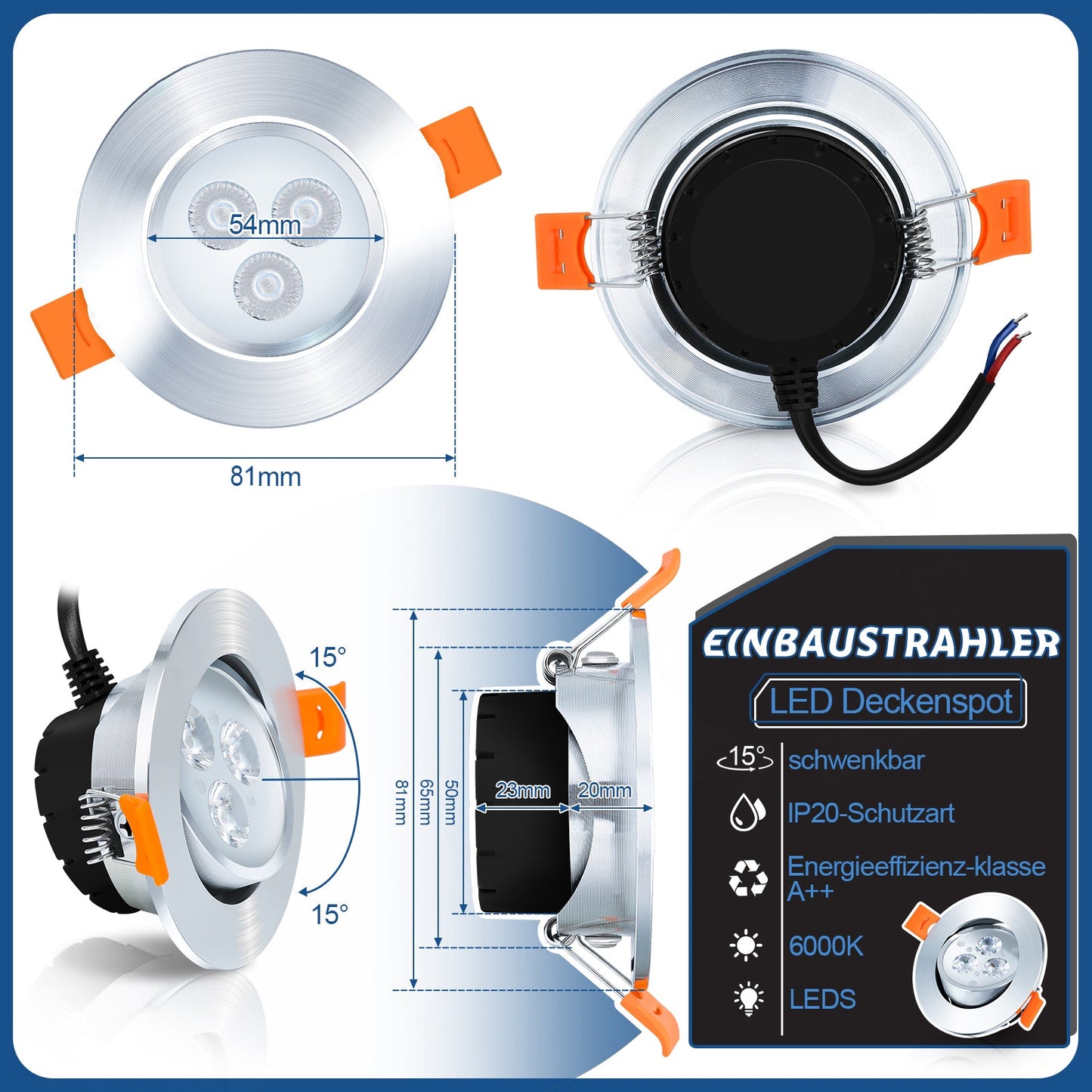 LED Einbaustrahler Integriert 3W Warmweiß/Kaltweiß