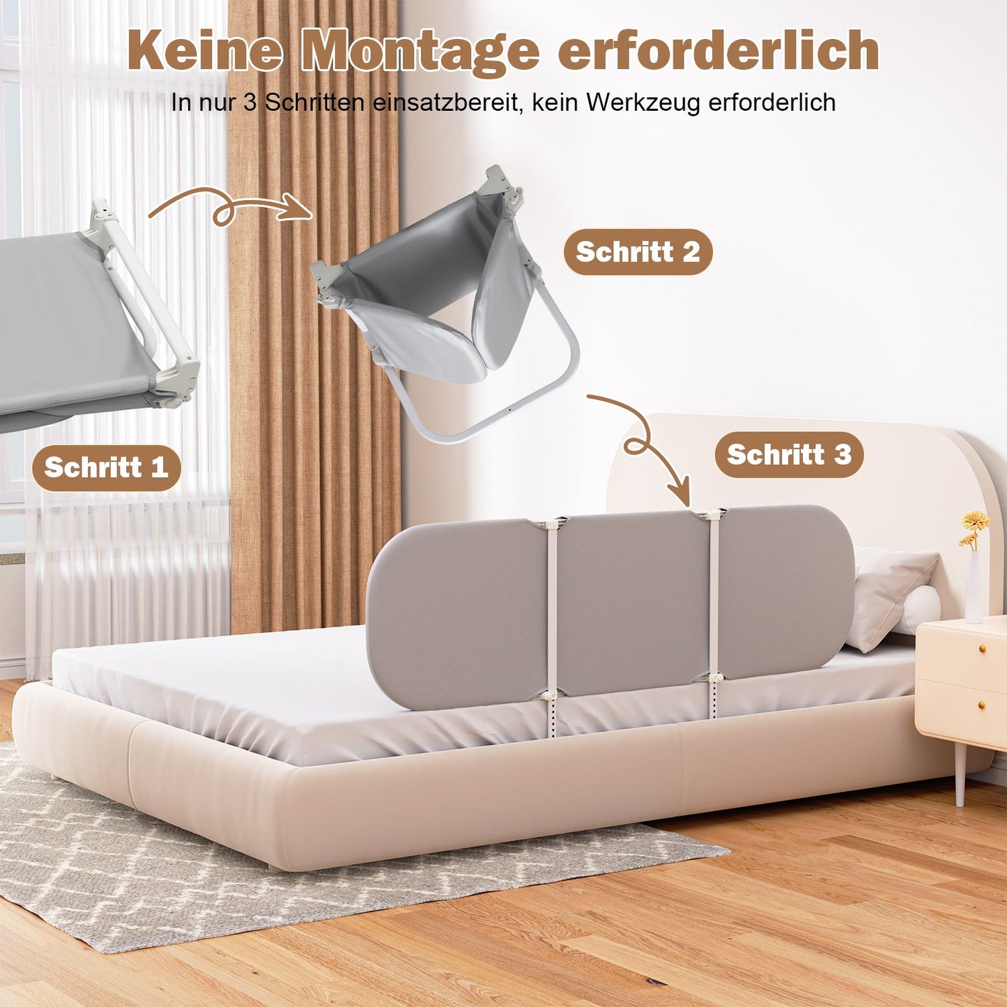 Bettgitter Rausfallschutz Klappbar, 120/150/180cm, Höhenverstellbar, Bettschutzgitter, Tragbar Kinderbettgitter