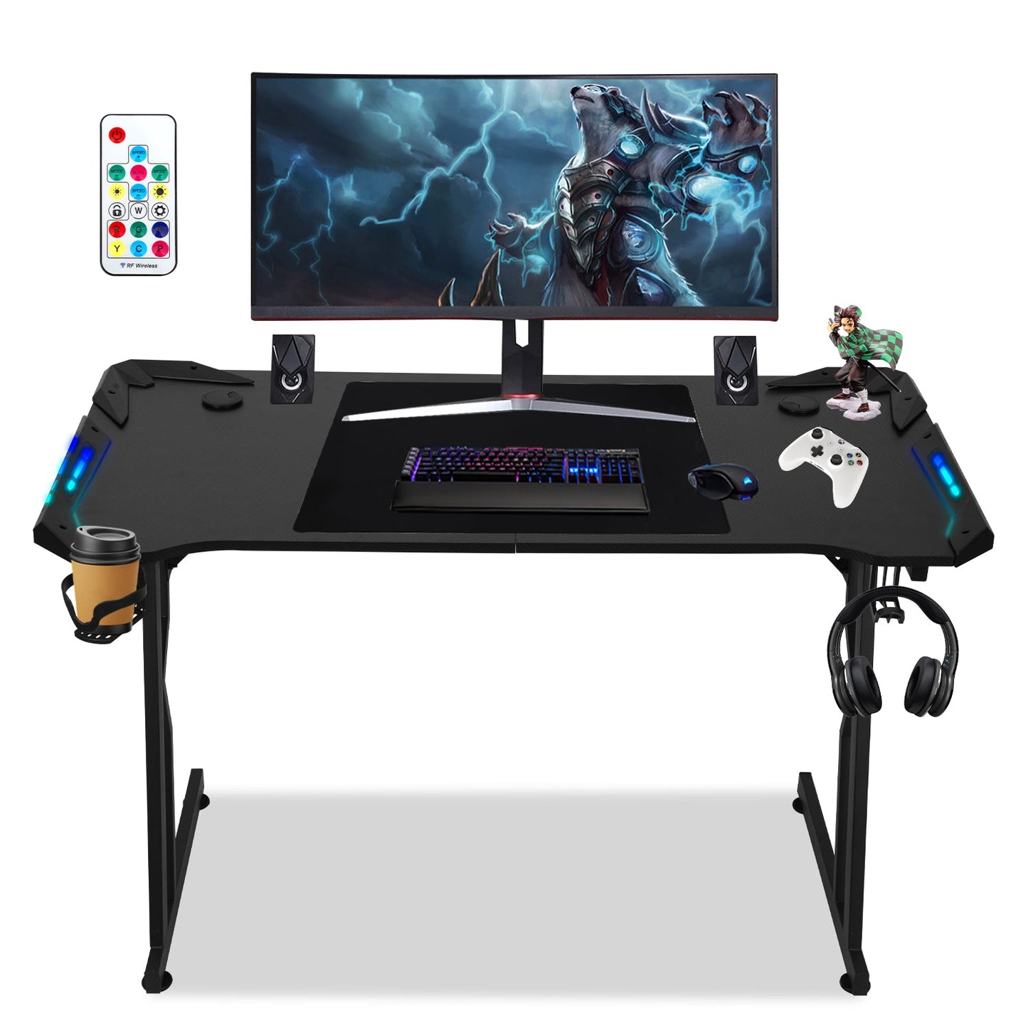 Gaming Schreibtisch 120/140 cm, Gaming Tisch mit LED, Computertisch
