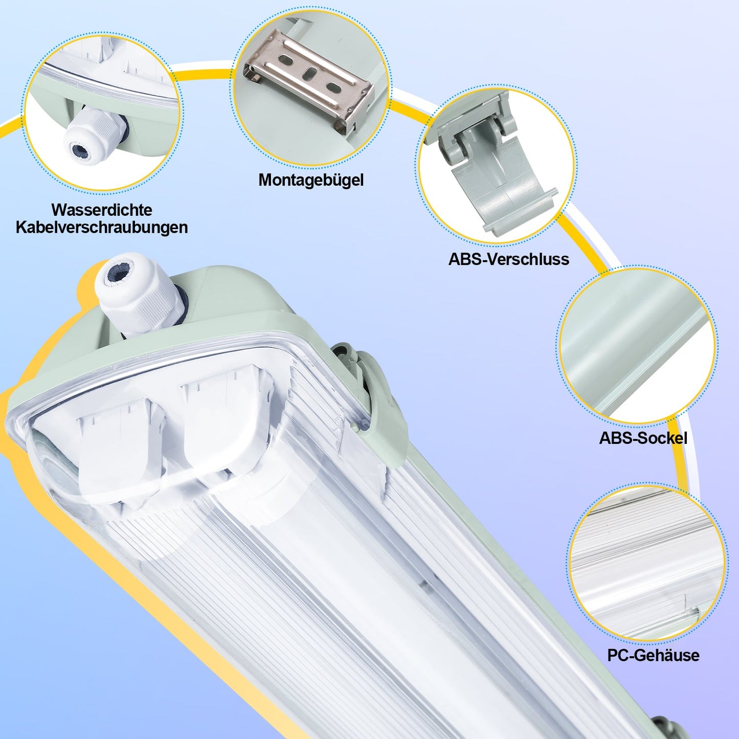 LED Feuchtraumleuchte 2x 24W 150 cm T8 Kaltweiß/Neutralweiß