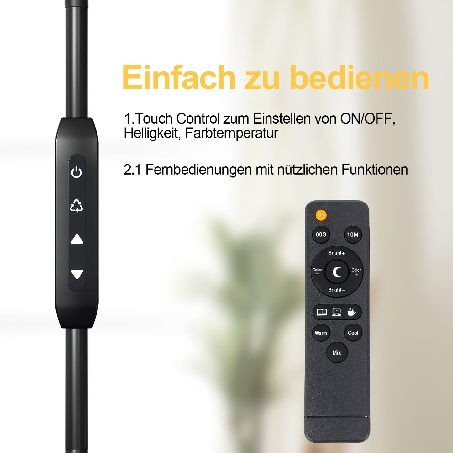 Dimmbar Stehlampe 9W mit Fernbedienung