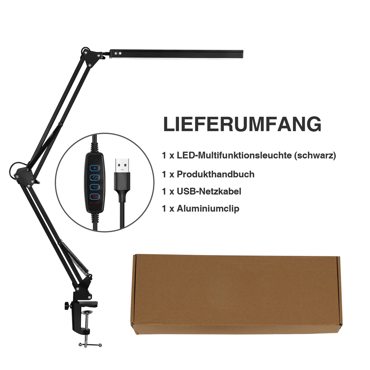 LED Schreibtischlampe, 10W Klemmleuchte, Dimmbar Tischlampe