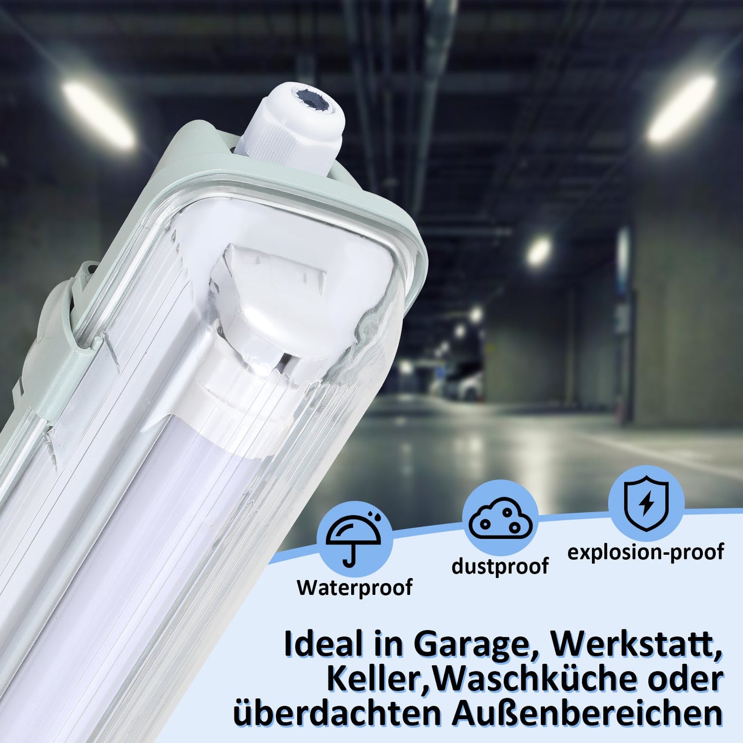 LED Feuchtraumleuchte 24W Kaltweiß 150cm T8