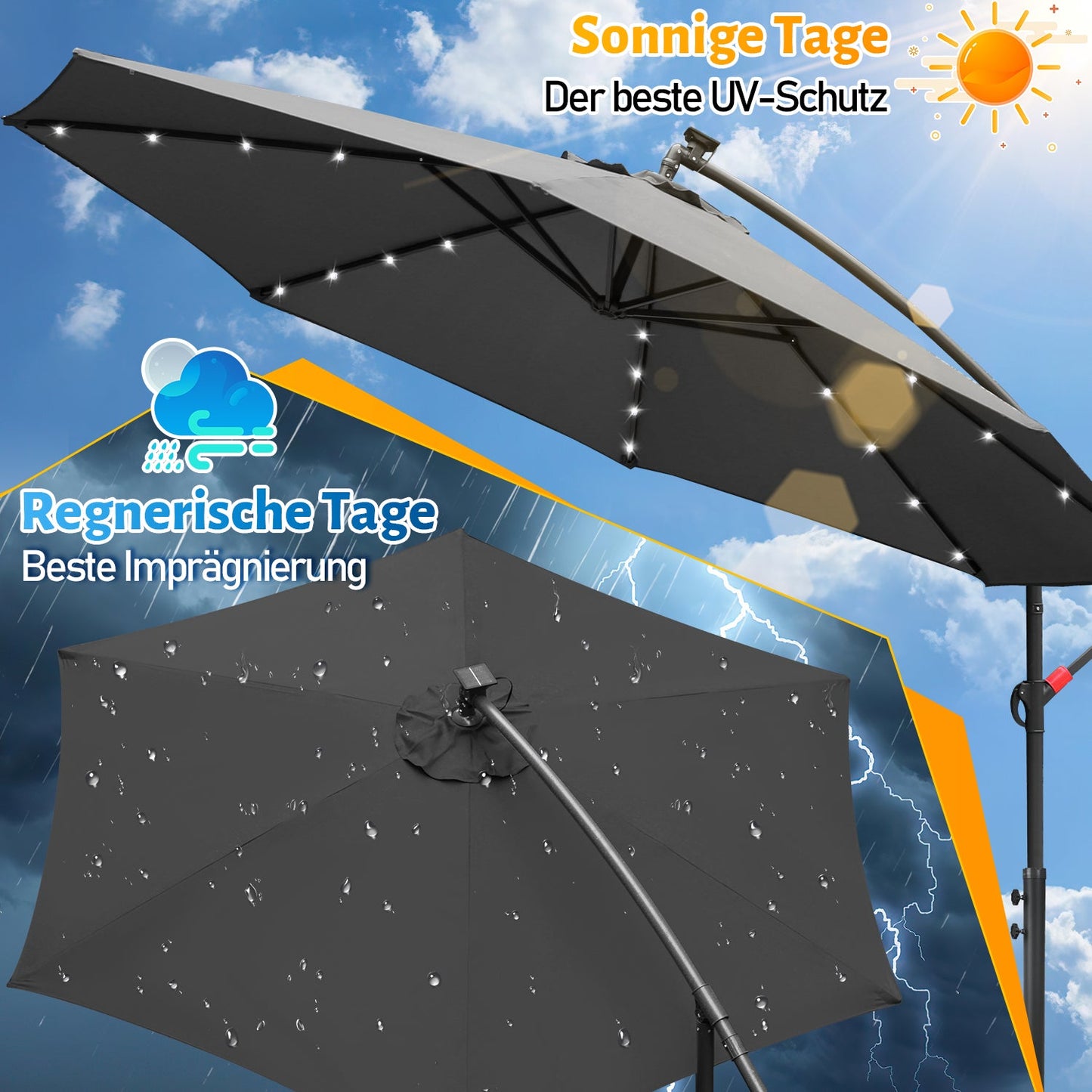 Ampelschirm 3m/3.5m mit Solar LED