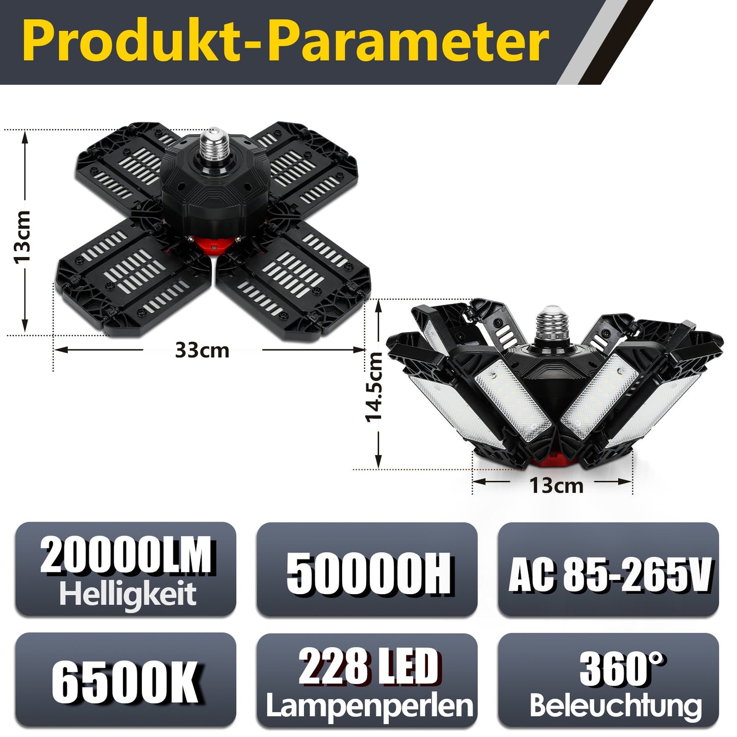 Led Werkstatt Deckenleuchte Verstellbaren Paneelen 200W