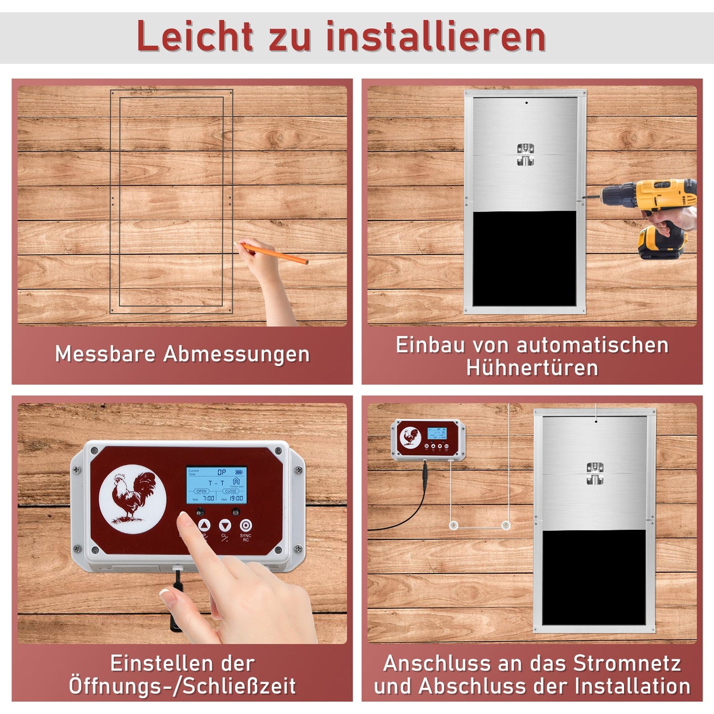 Automatische Hühnerklappe mit Lichtsensor, Zeitschaltuhr, LED Display