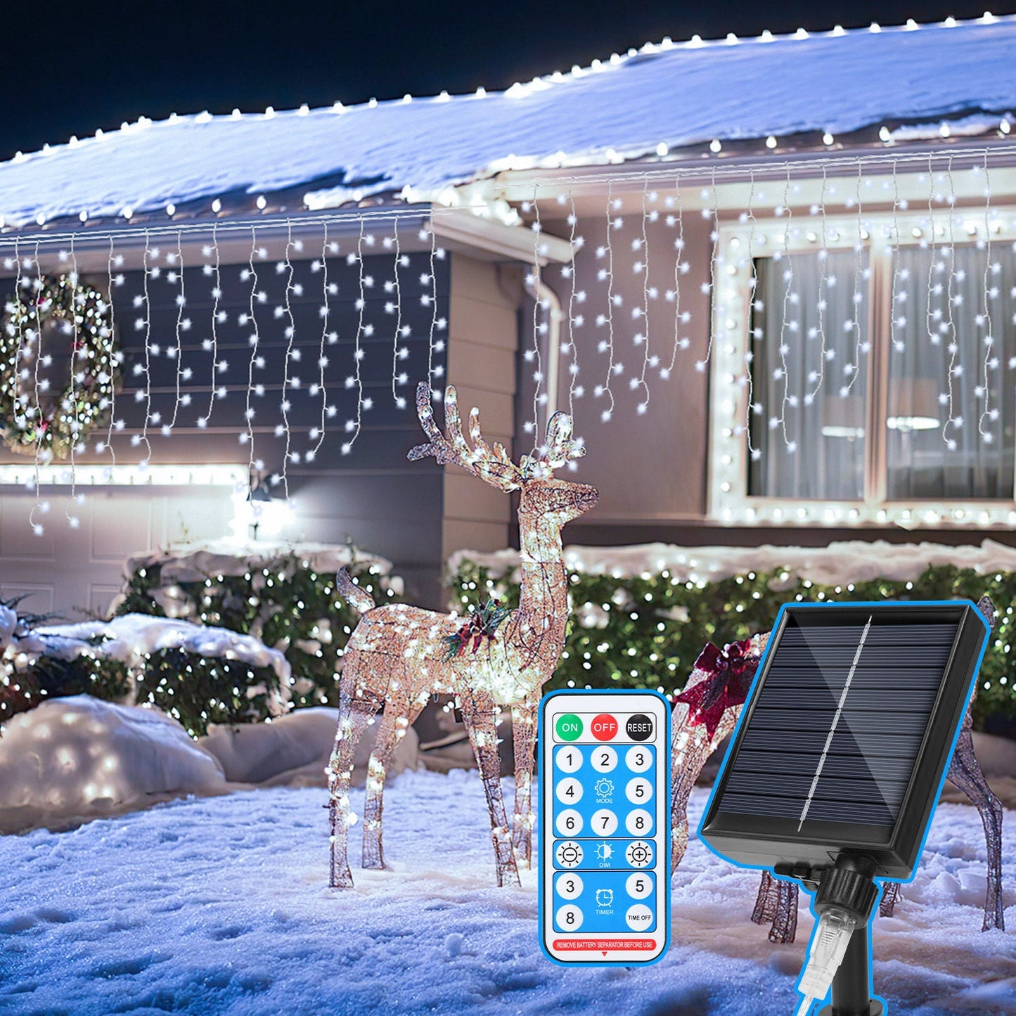 Solar Eisregen Lichterkette mit Fernbedienung 5m-15m