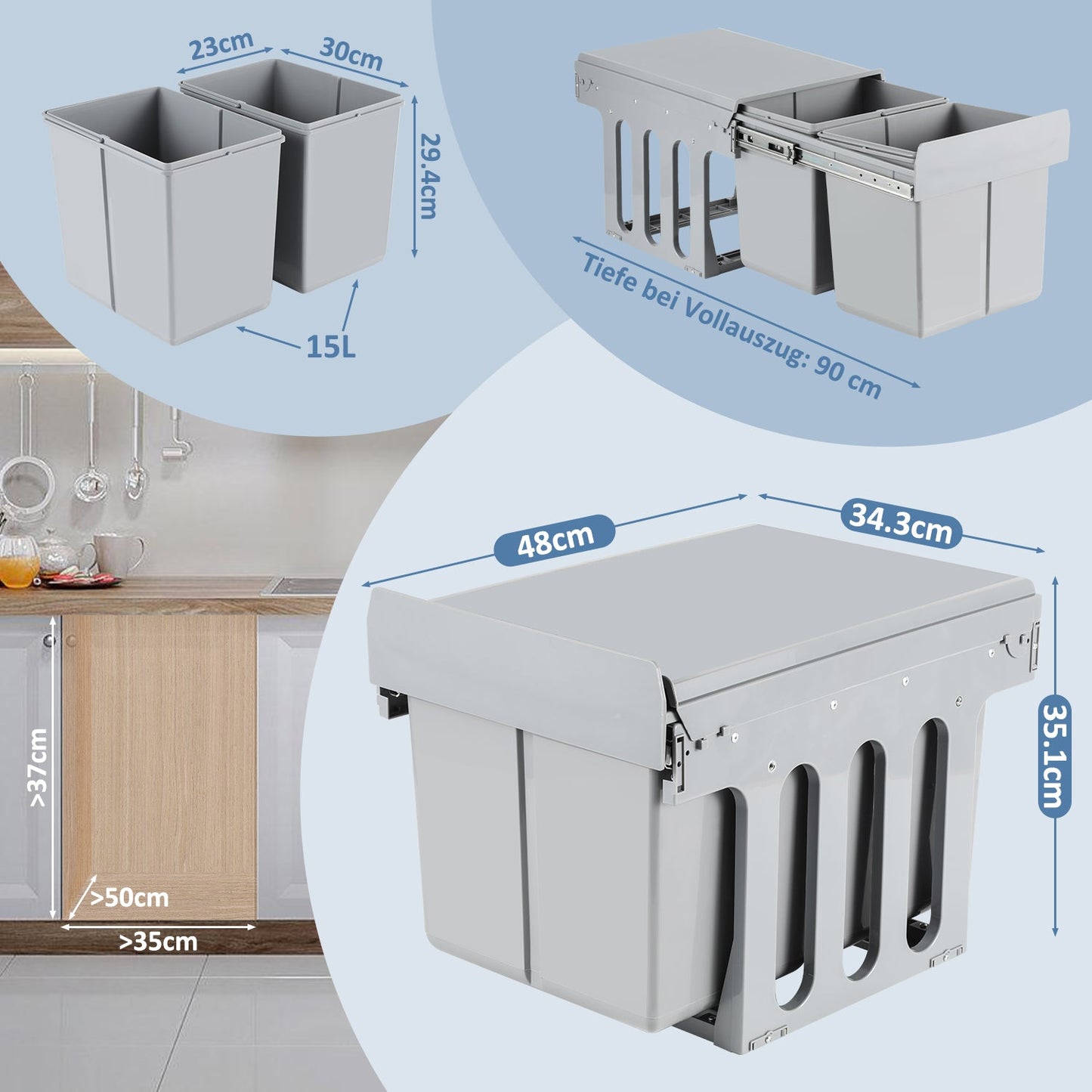 Mülleimer Abfalleimer Einbau 30L Schrank