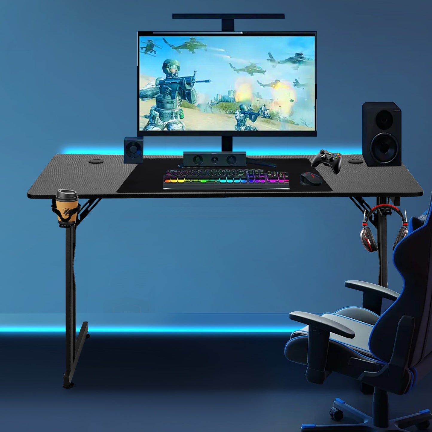 Gaming Schreibtisch, 120/140cm Ergonomischer Computertisch