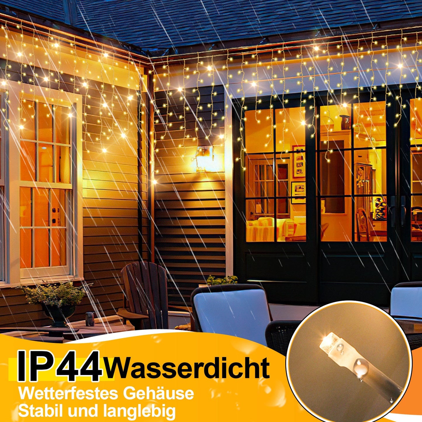Solar Eisregen Lichterkette mit Fernbedienung 5m-15m