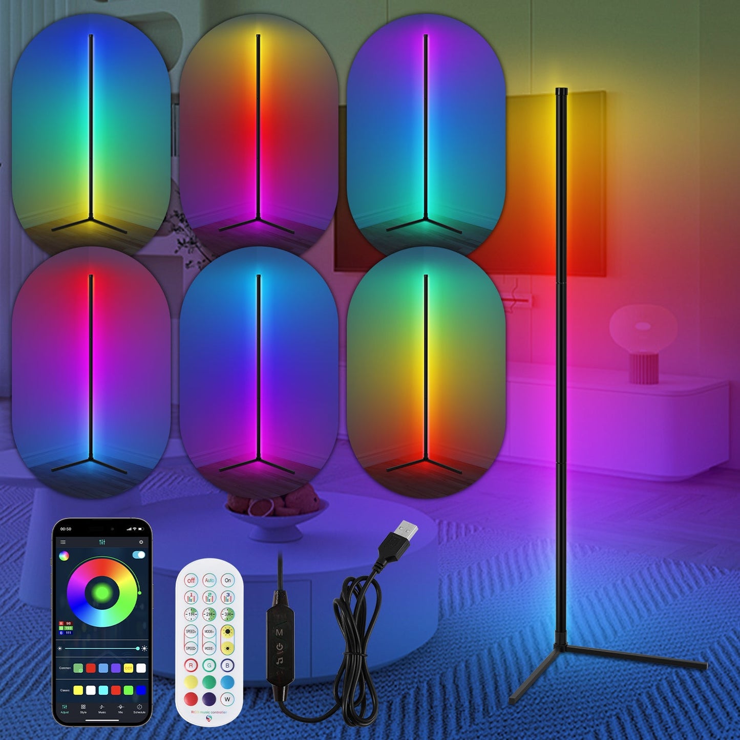 Stehleuchte LED RGB Stehlampe Dimmbar 7W