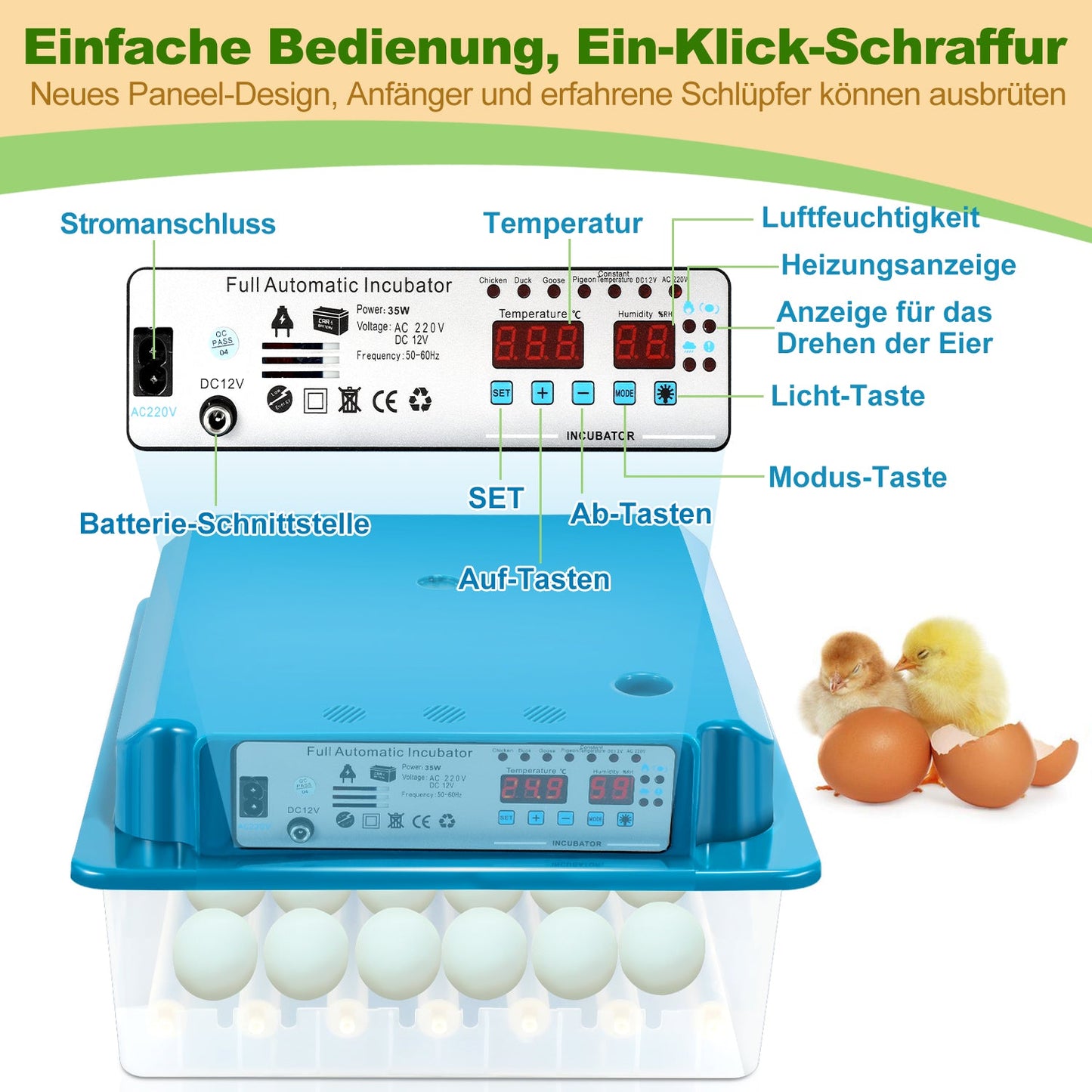 Brutautomat Vollautomatisch Inkubator für Hühner 36 Eier