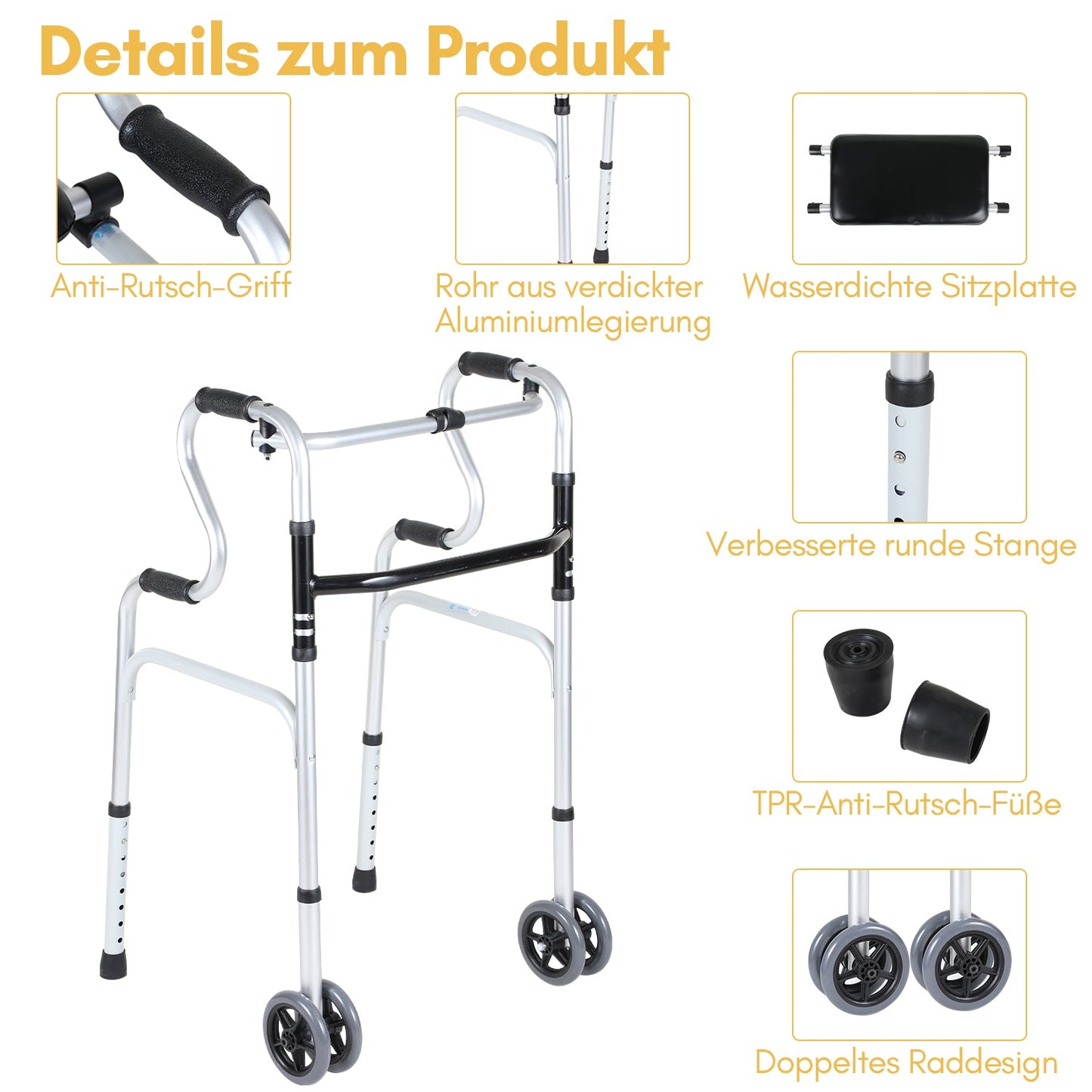 Gehhilfe Leicht Rollator aus Aluminium bis 180 kg