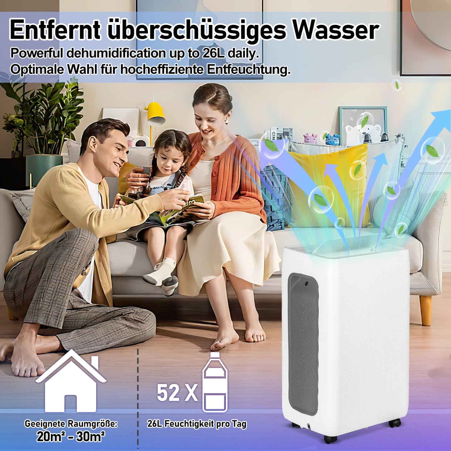 Luftentfeuchter 26L mit Timerfunktion, Wäschetrockungsfunktion, Abtaufunktion
