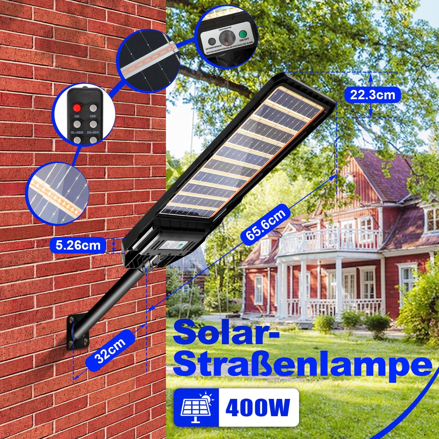 Solarlampen Straßenlaterne mit Bewegungssensor 300W/400W
