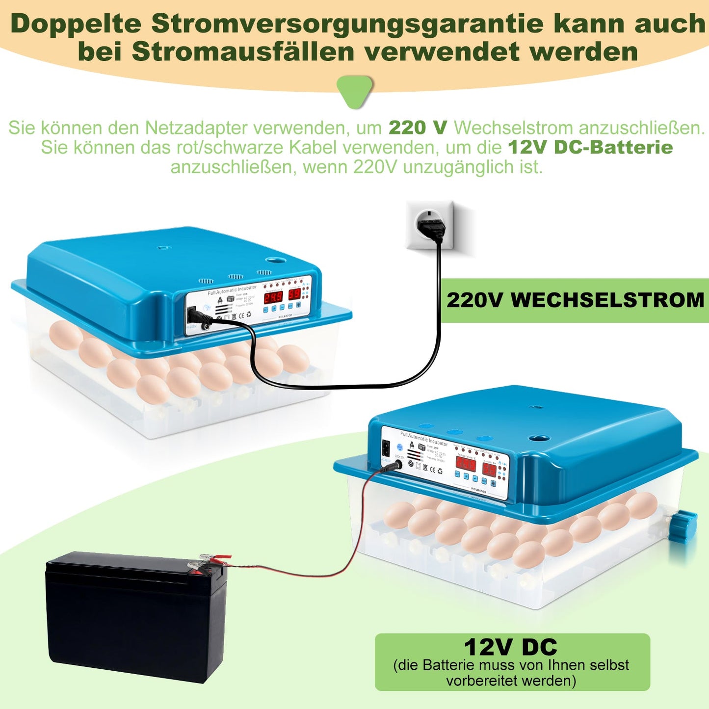 Brutautomat Vollautomatisch Inkubator für Hühner 36 Eier