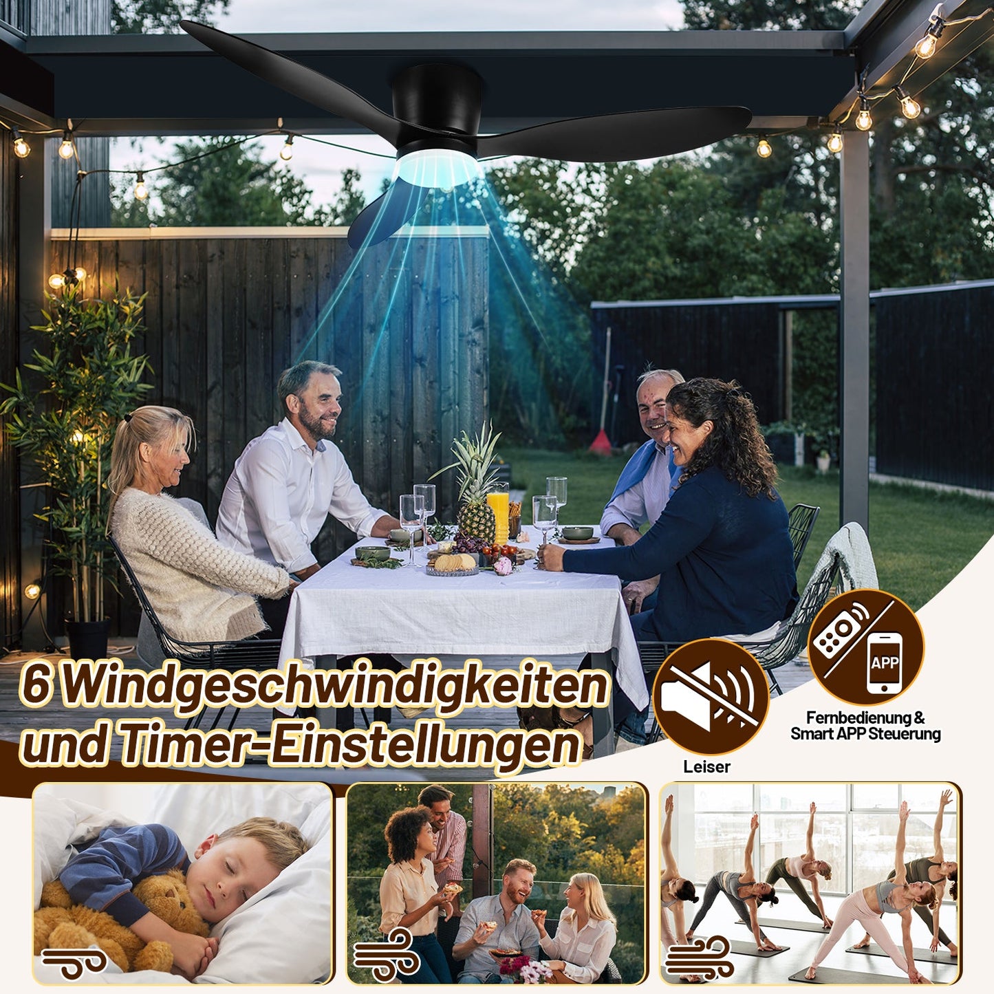 Deckenventilator Lüfter LED Deckenlampe 40W