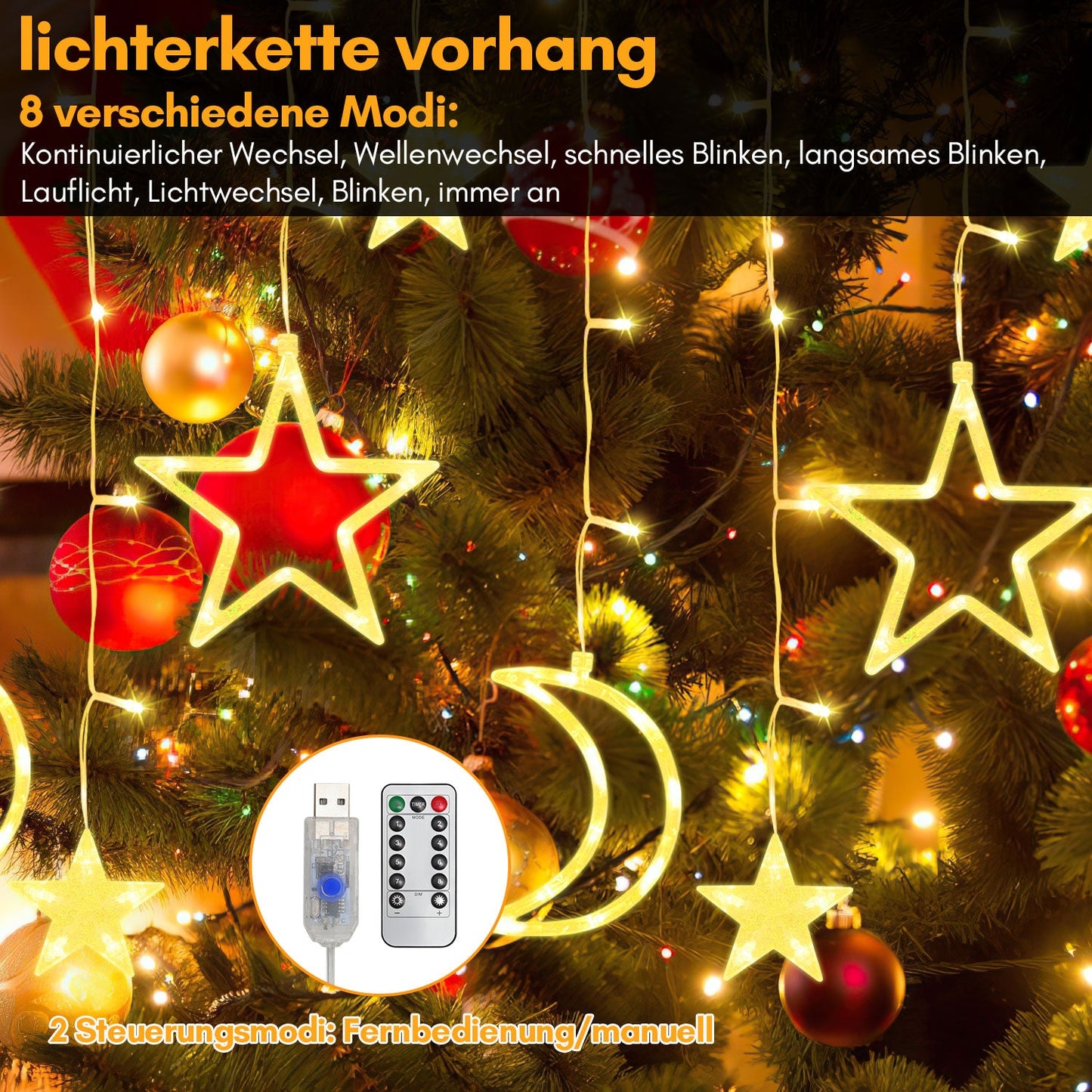 LED Sterne Weihnachtsbeleuchtung Lichtervorhang 3,5M