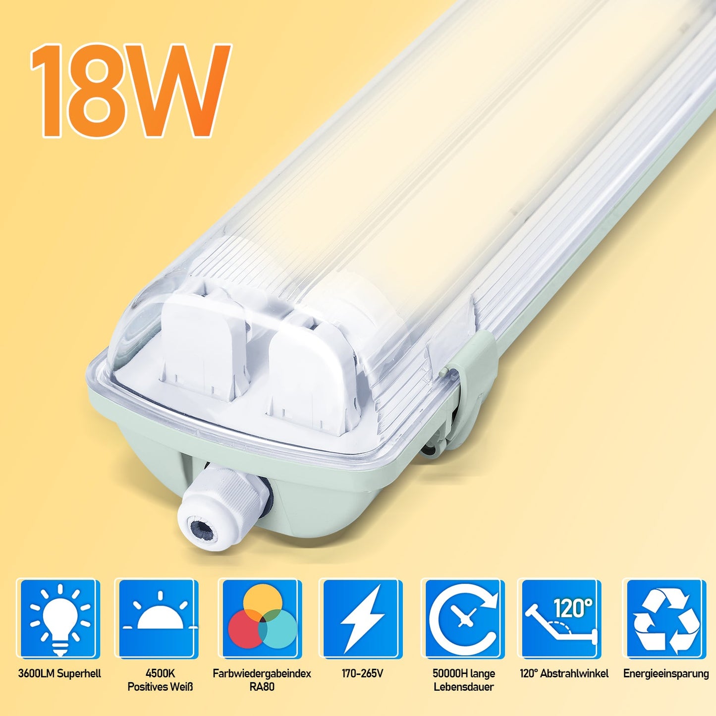 LED Feuchtraumleuchte 2x 18W 120 cm T8 Neutralweiß/Kaltweiß