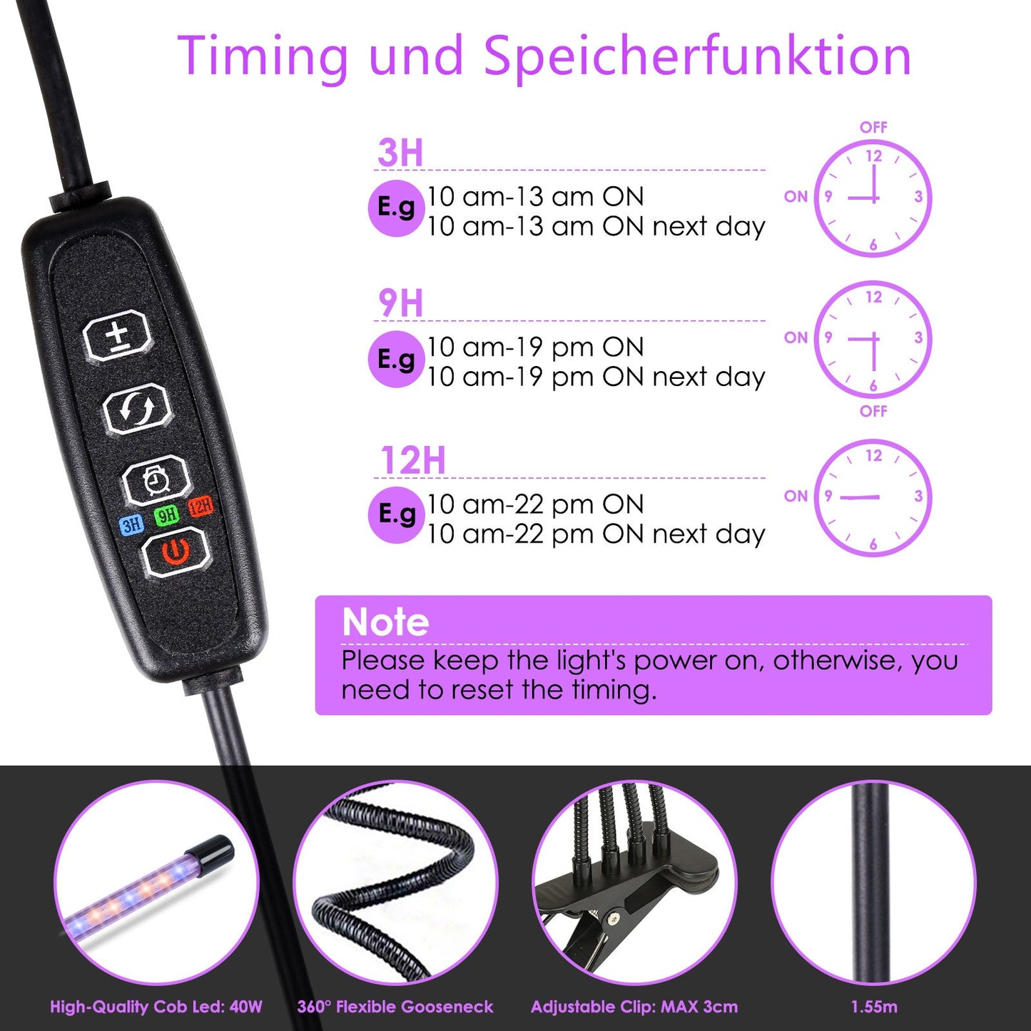 LED Pflanzenlampe Vollspektrum 30W/40W