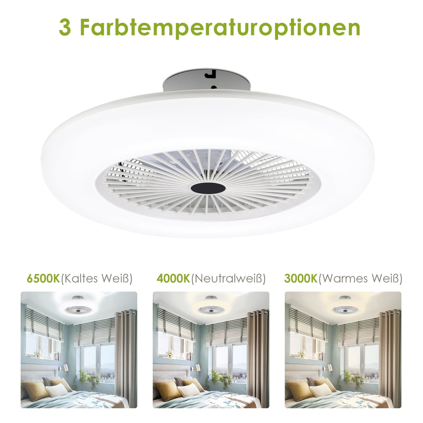 Deckenventilator Dimmbar Leiser Kühler Weiß Beleuchtung Ventilator Lampe 80W