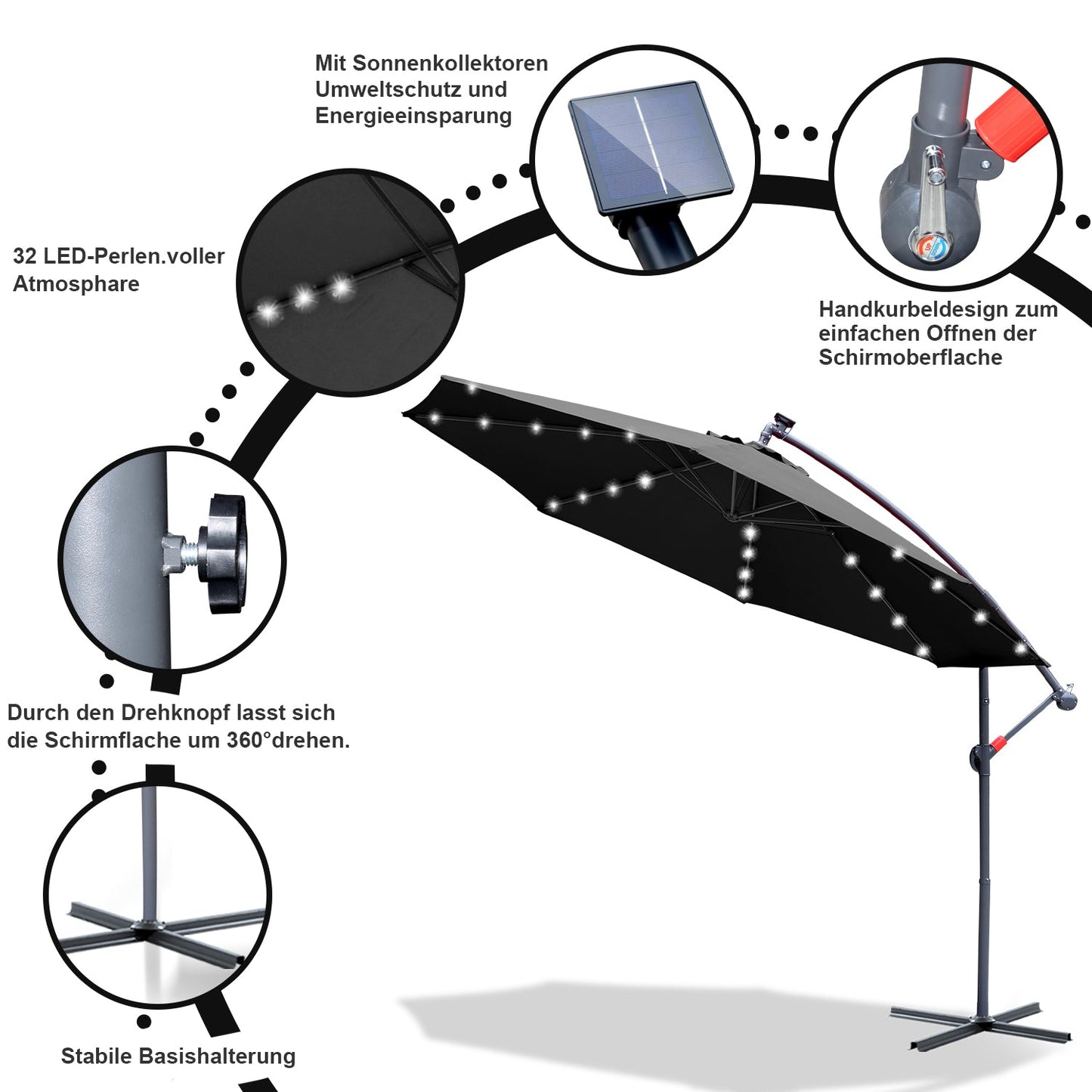 Ampelschirm 3m/3.5m mit Solar LED